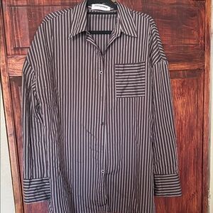 Missguided Black and White Striped Button Down Shirt